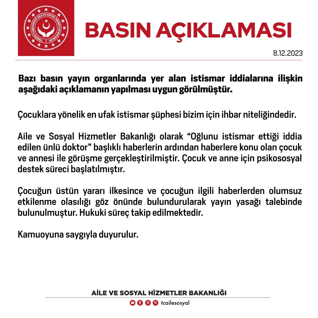 AİLE BAKANLIĞI BASIN AÇIKLAMASI